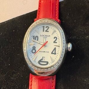 Locman Italy Watch with Red Leather Strap and Mother of Pearl dial